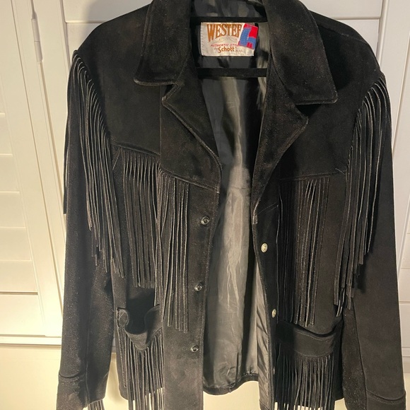 Men’s Vintage Schott NYC Western Genuine Suede Cowhide Leather Jacket - Size 40 - Picture 3 of 4